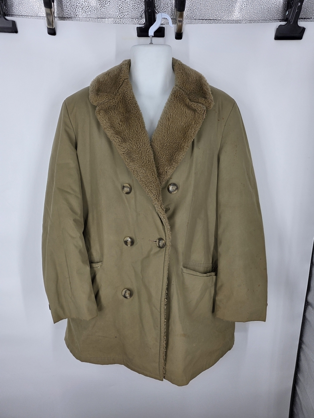 Vtg Lakeland Sportswear Sherpa Lined Car Coat Men 42 Tan Double Breasted USA